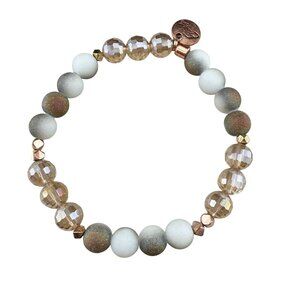 Erimish Beaded Stretch Bracelet With Frosted White & Gold-Tone Accents Faceted G